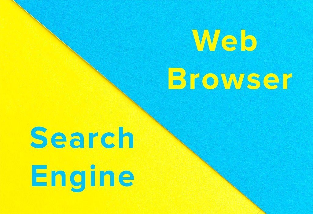 Οι όροι Web Browser και Search Engine σε δύο χρωματιστά πεδία, για τη διαφορά φυλλομετρητή και μηχανής αναζήτησης
