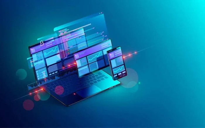 Laptop, tablet και κινητό με πίνακες διαχείρισης, για το cPanel ως κυρίαρχο λογισμικό διαχείρισης hosting