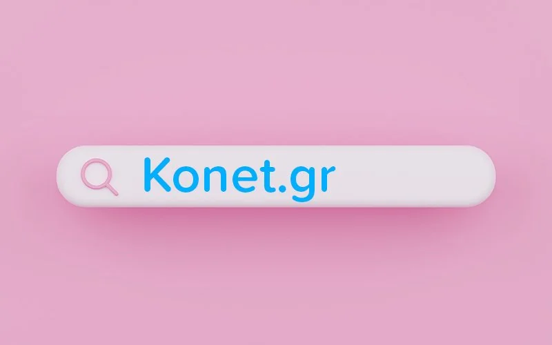 SEO keyword research Search bar showing Konet.gr, search engines and keyword research for SEO