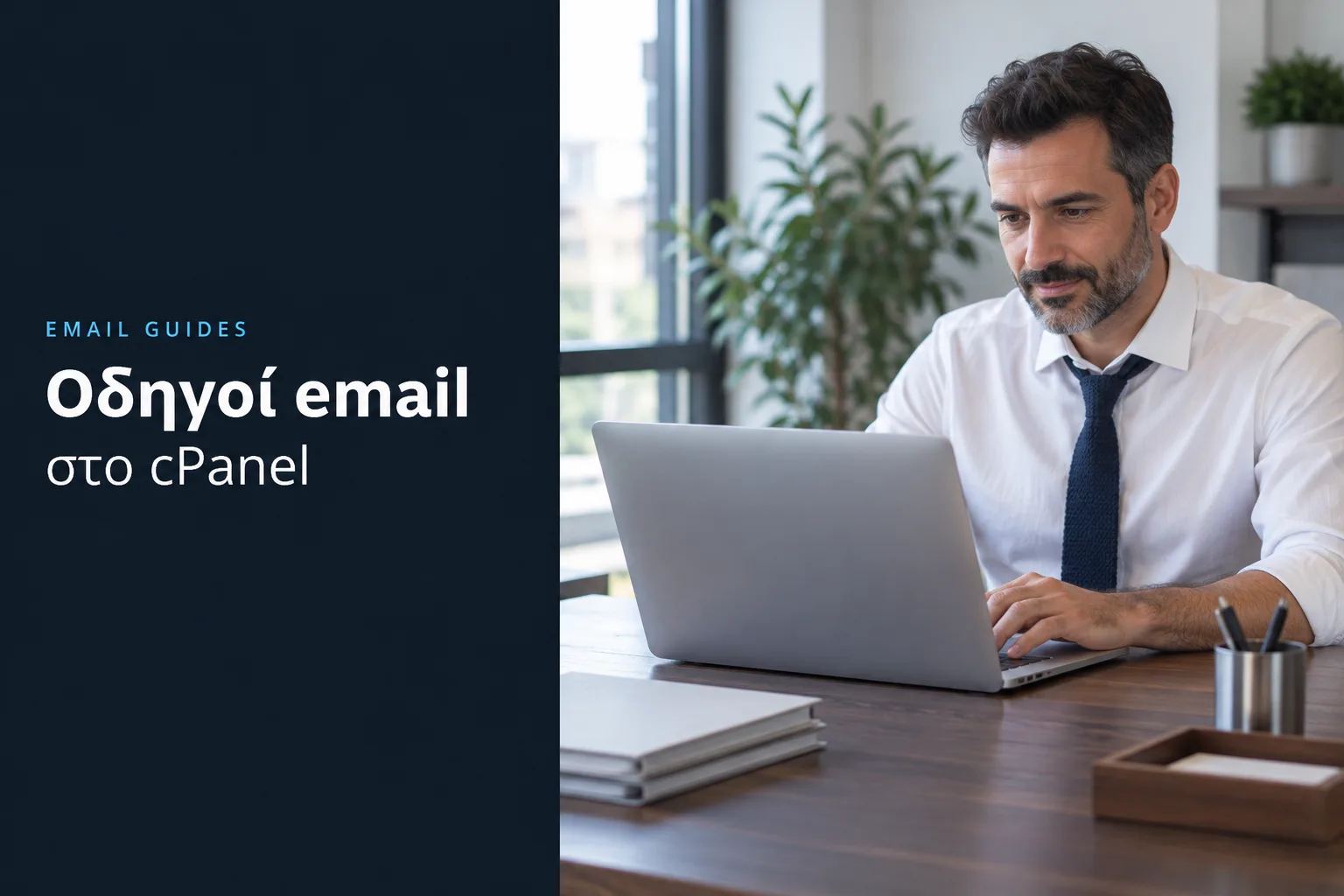 Email guides for cPanel, a professional organizing email on a laptop at the office