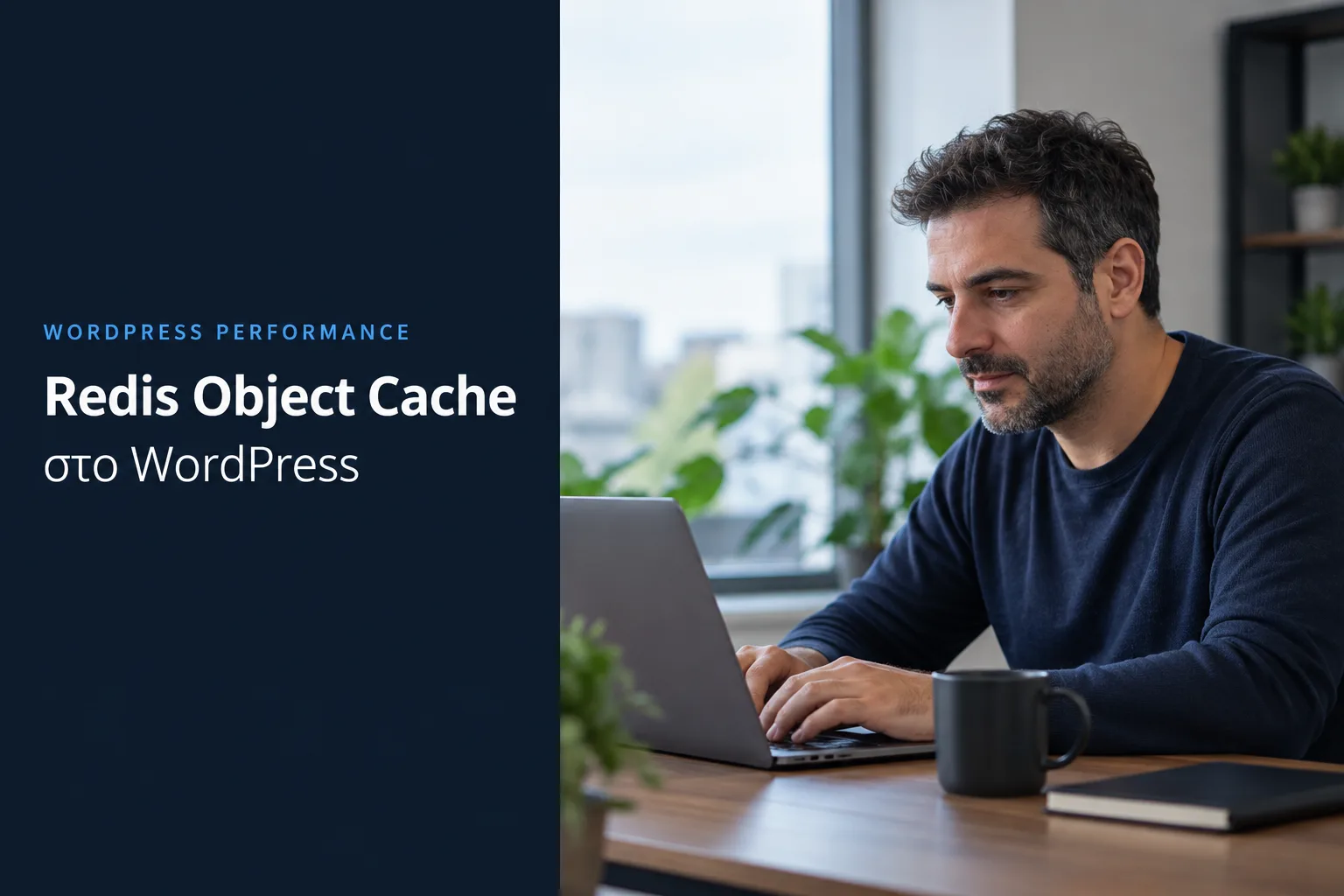 Redis Object Cache στο WordPress, επαγγελματίας που βελτιώνει την ταχύτητα του site του σε laptop