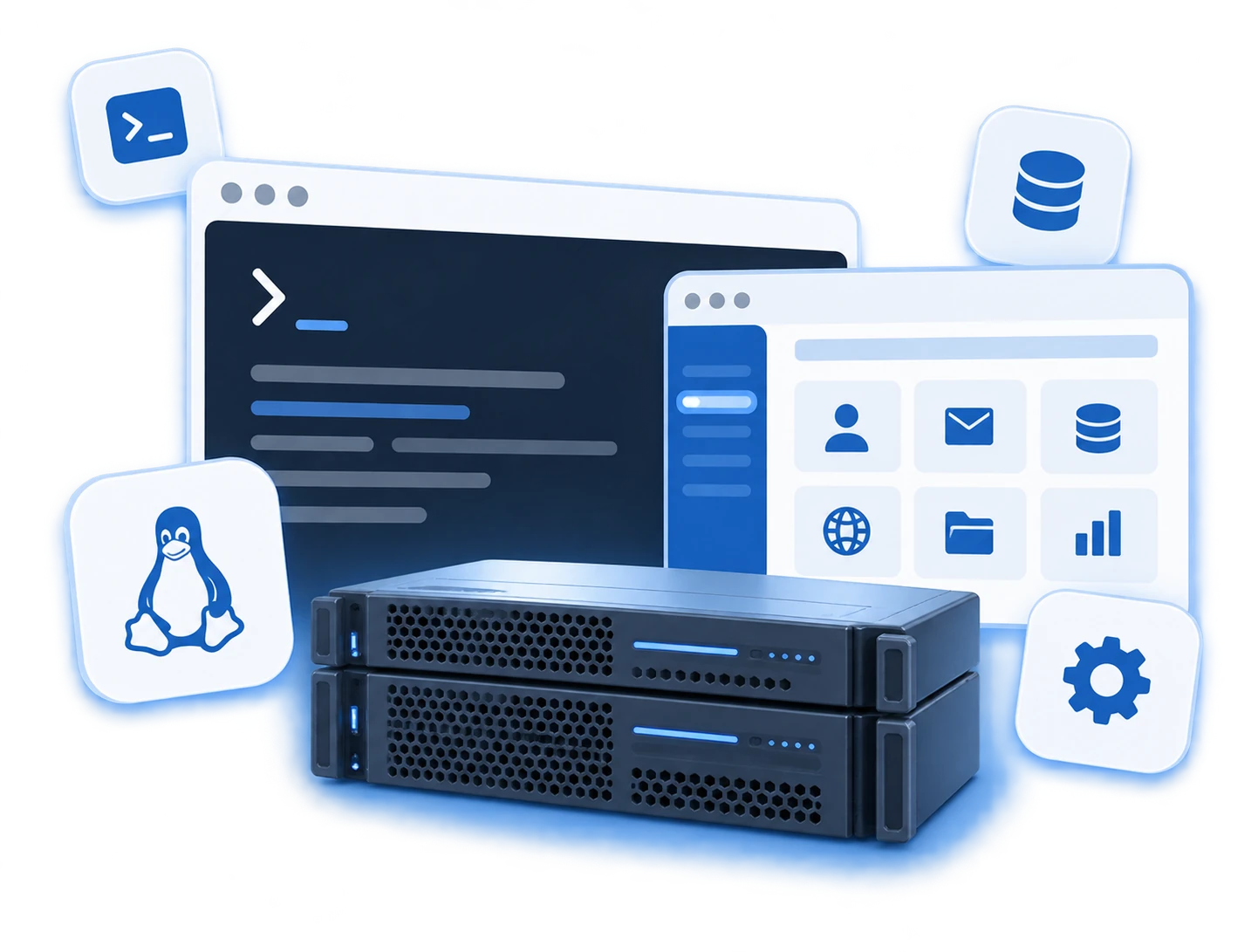 VPS server με Linux, τερματικό με πρόσβαση root και πίνακα διαχείρισης